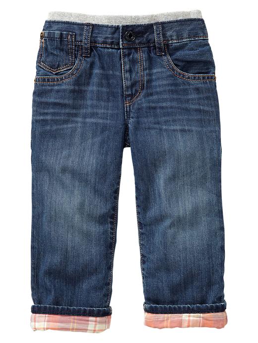 Image number 1 showing, Flannel-lined knit-waist straight jeans