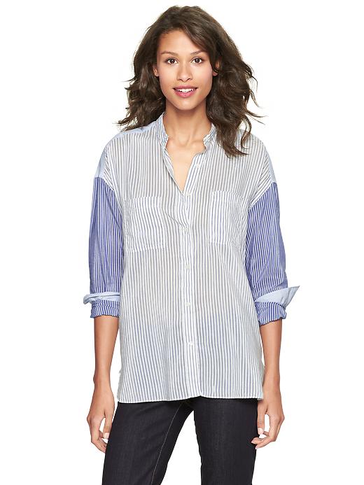 Image number 1 showing, Colorblock pinstripe dolman shirt