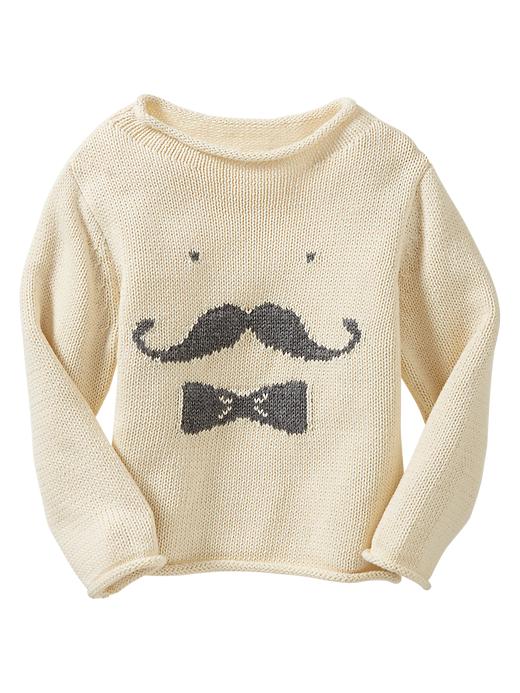 View large product image 1 of 1. Intarsia moustache sweater