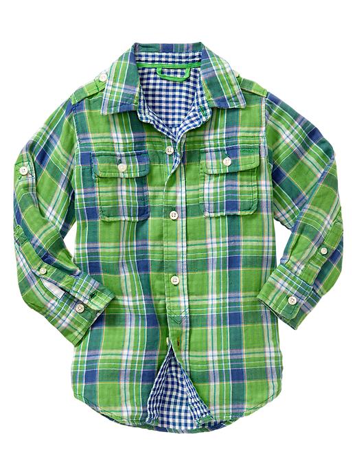 Image number 1 showing, Convertible green plaid shirt