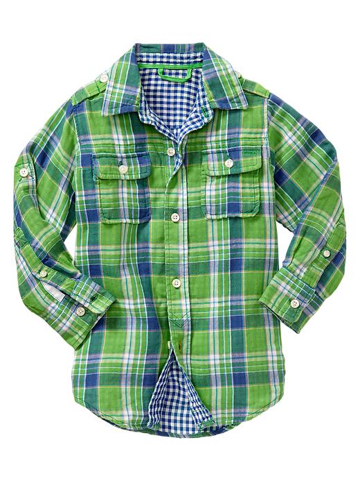 Image number 2 showing, Convertible green plaid shirt