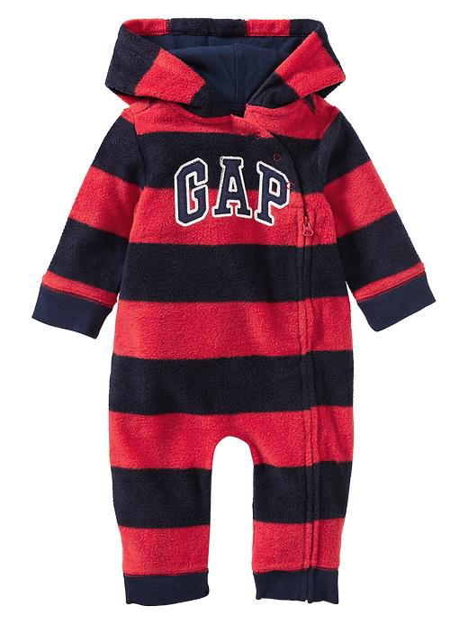 View large product image 1 of 1. Stripe arch logo fleece one-piece