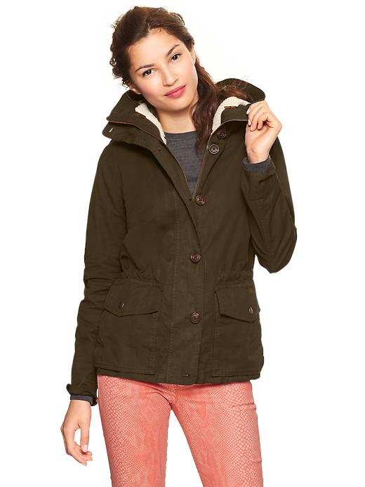 Image number 1 showing, Twill fleece-lined parka