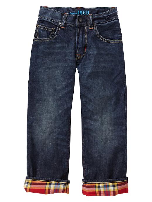 Image number 1 showing, 1969 flannel-lined slouch jeans