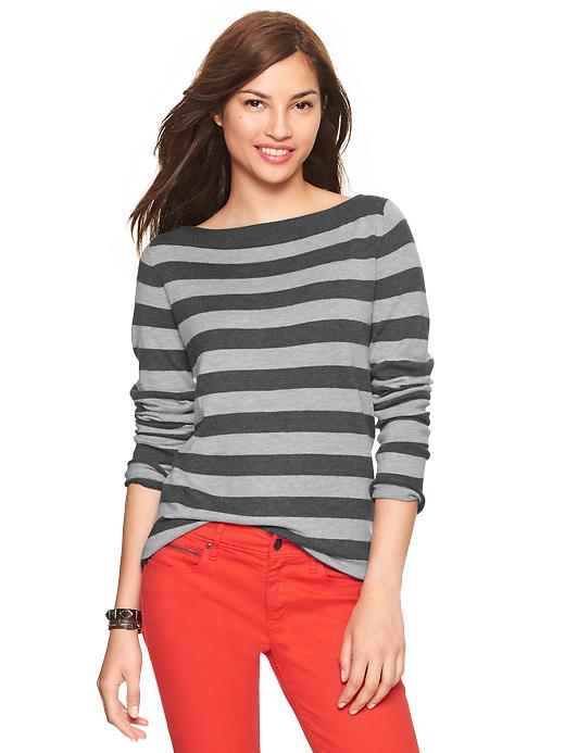 Gap Eversoft Envelope Neck Striped Sweater - charcoal
