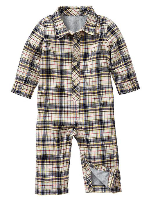 View large product image 1 of 1. Lined plaid one-piece