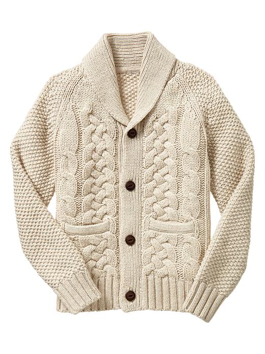 View large product image 1 of 1. Shawl cable knit cardigan