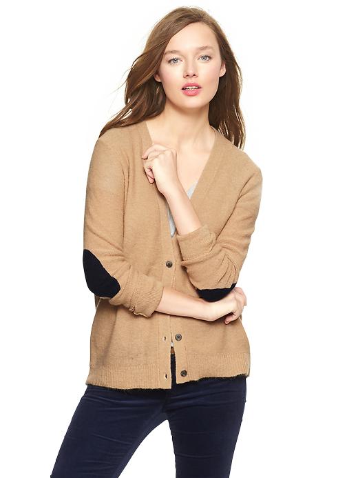 View large product image 1 of 1. Circle-hem elbow-patch cardigan