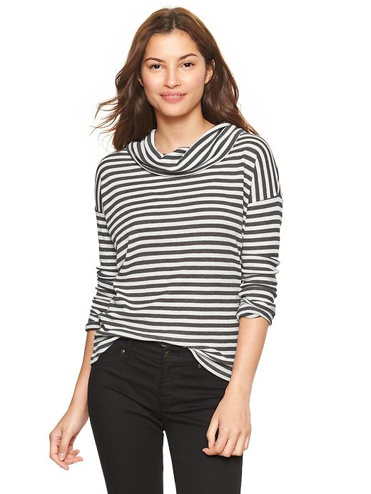 View large product image 1 of 1. Stripe waffle cowlneck tee