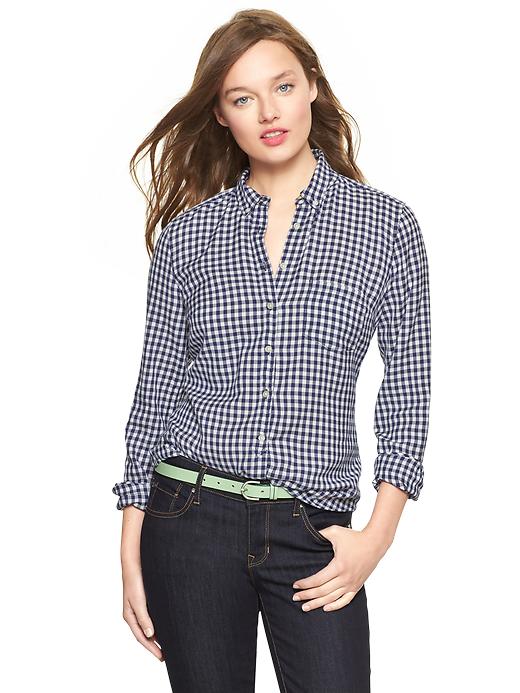 View large product image 1 of 1. Shrunken boyfriend gingham flannel shirt