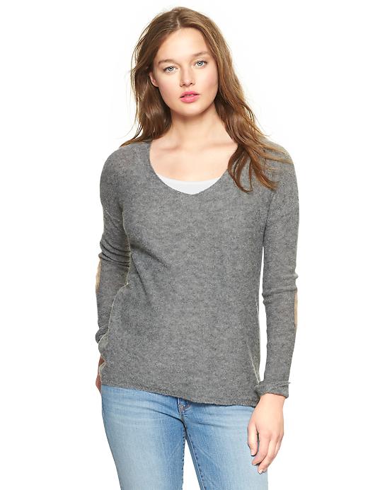 View large product image 1 of 1. Circle-hem elbow-patch sweater