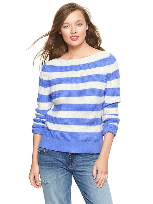 View large product image 1 of 1. Stripe boatneck sweater