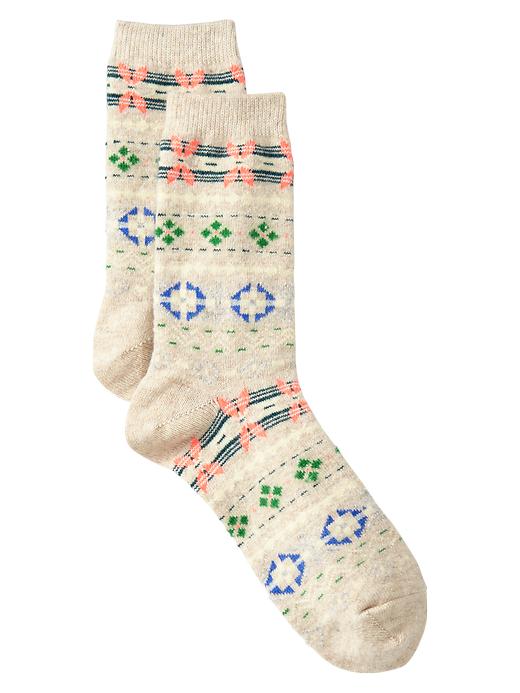 View large product image 1 of 1. Cozy multi-color Fair Isle socks