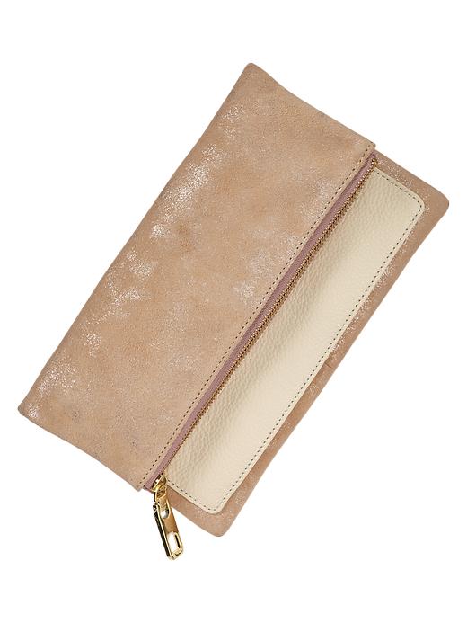 View large product image 1 of 3. Metallic leather foldover clutch