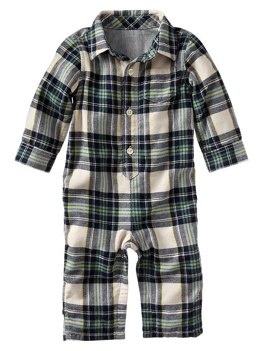 View large product image 1 of 1. Lined plaid one-piece