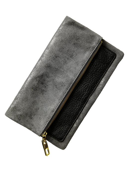 View large product image 1 of 1. Metallic leather foldover clutch