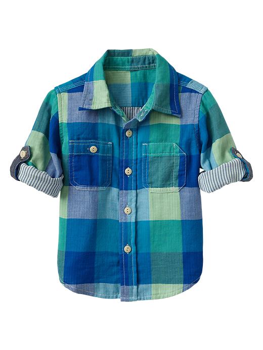 View large product image 1 of 2. Convertible checkered double-weave shirt