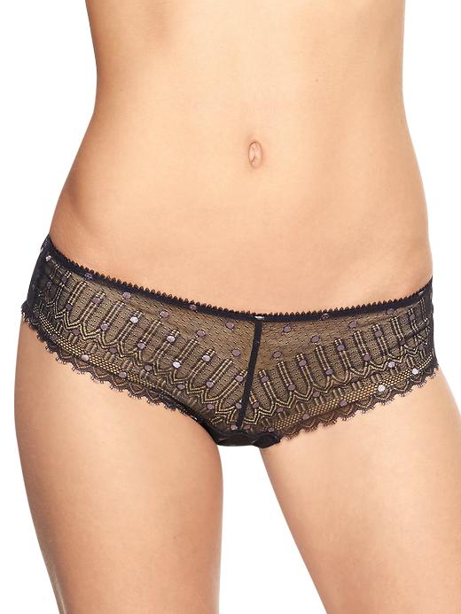 View large product image 1 of 1. Polka dot lace hipster tanga