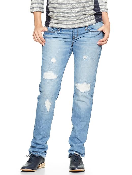 Image number 1 showing, 1969 demi panel destructed straight jeans
