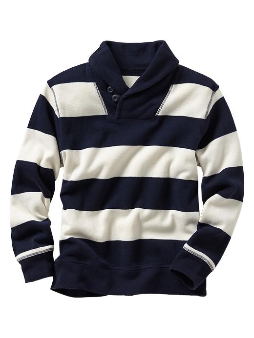 View large product image 1 of 1. Rugby stripe shawl sweatshirt