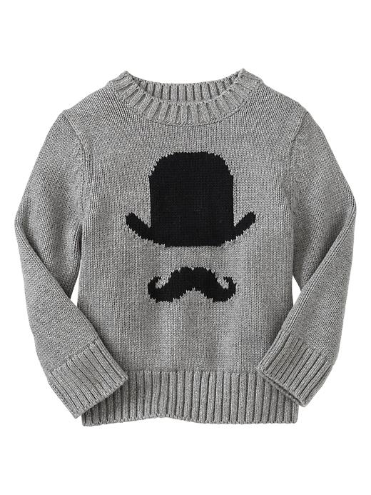 View large product image 1 of 1. Intarsia mustache sweater