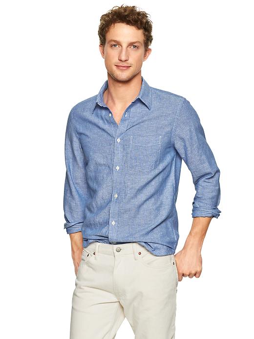 Image number 1 showing, Linen-cotton striped shirt