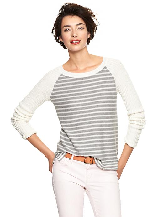 View large product image 1 of 1. Stripe ladder-stitch sweater