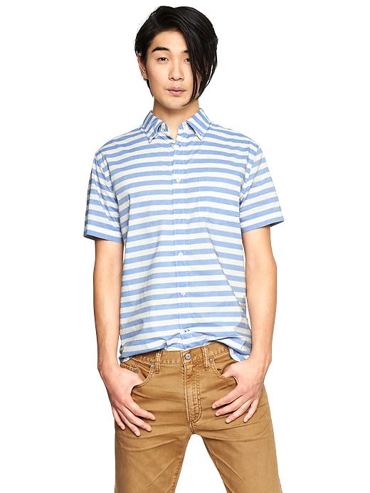 View large product image 1 of 1. Lived-in wash striped shirt