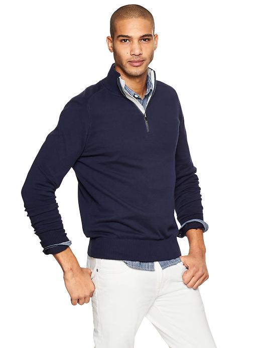 View large product image 1 of 1. Half-zip mockneck sweater