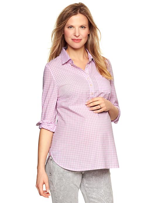 View large product image 1 of 1. Fitted boyfriend pullover gingham shirt