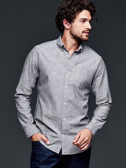 View large product image 1 of 1. Clean chambray shirt