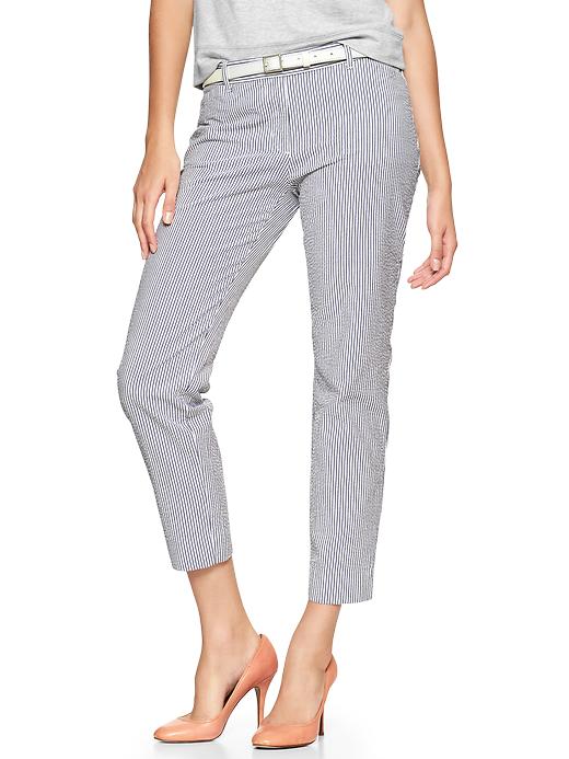 Gap Slim Cropped Mini Stripe Seersucker Pants - seersucker blue