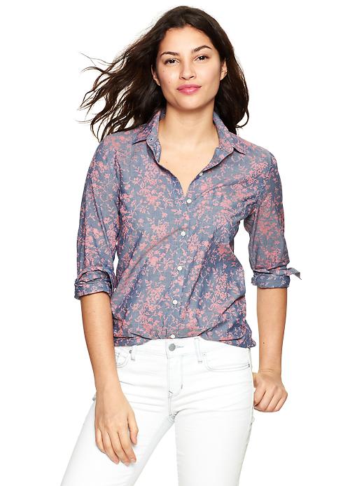 View large product image 1 of 1. Fitted boyfriend floral chambray shirt