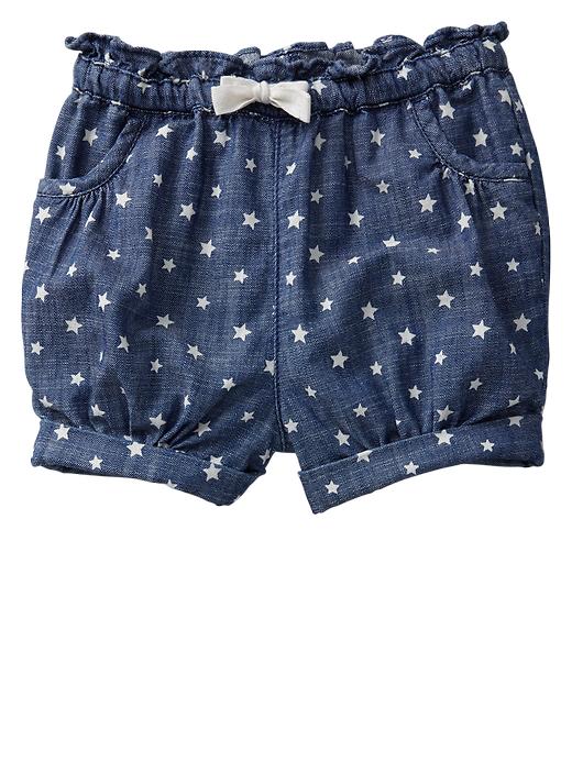 View large product image 1 of 1. Star print denim bubble shorts