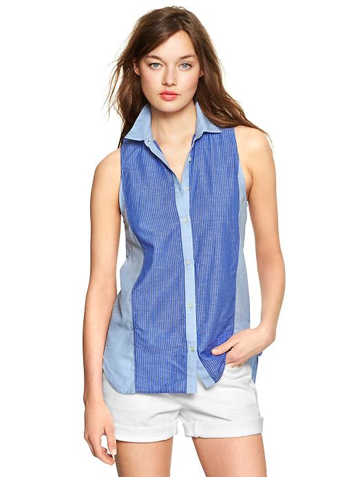 View large product image 1 of 1. Colorblock stripe sleeveless shirt