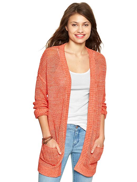 View large product image 1 of 1. Heathered open-front cardigan