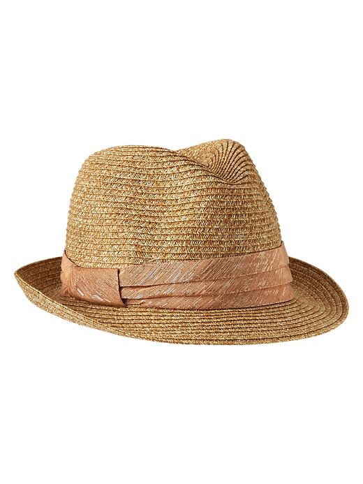 View large product image 1 of 1. Metallic banded straw fedora