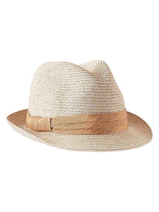 View large product image 1 of 1. Metallic banded straw fedora