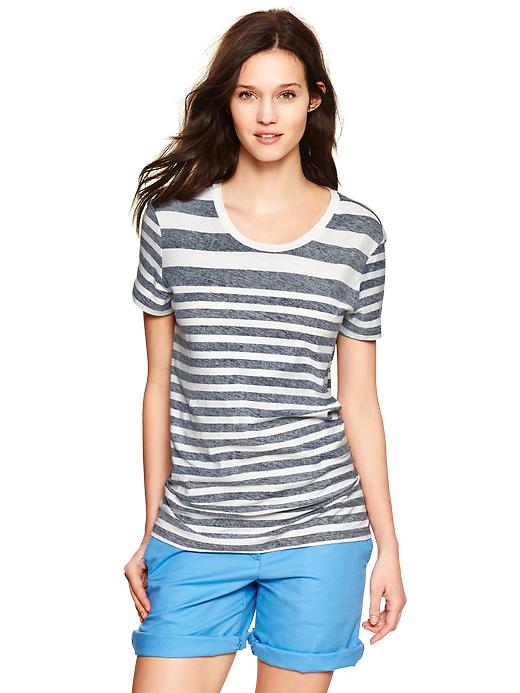 View large product image 1 of 1. Essential reverse stripe crew tee