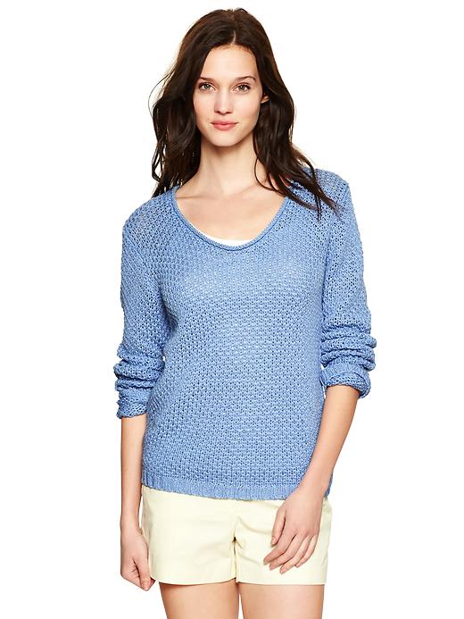 View large product image 1 of 1. V-neck open-stitch sweater