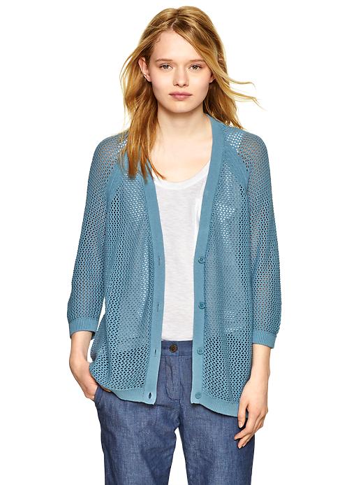 View large product image 1 of 1. Mesh-stitch cardigan