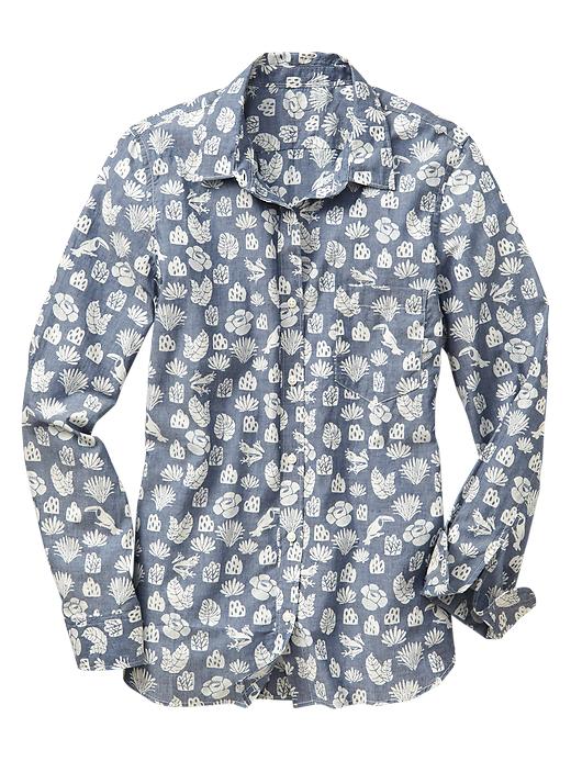 Image number 3 showing, Fitted boyfriend printed chambray shirt