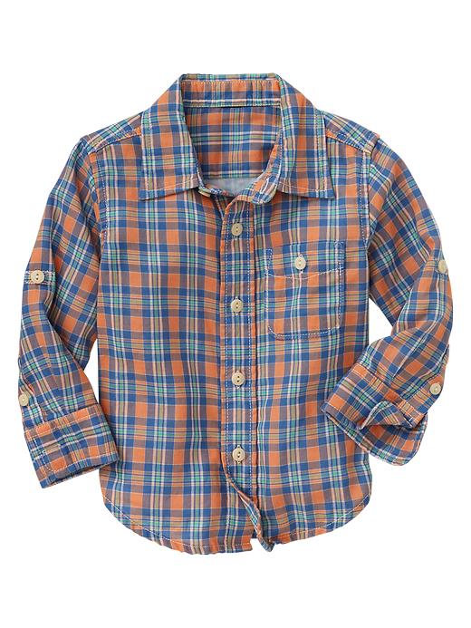 View large product image 2 of 2. Convertible plaid double-weave shirt