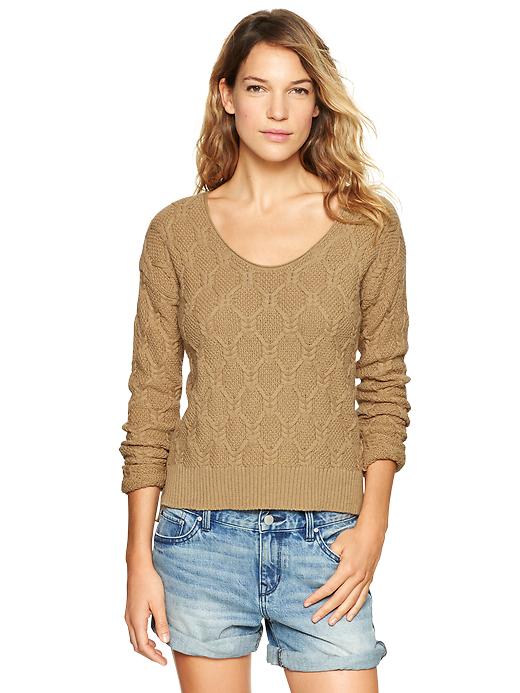 View large product image 1 of 1. Cable step-hem sweater