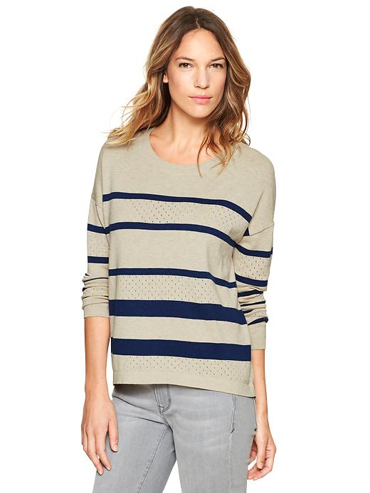 View large product image 1 of 1. Pointelle stripe sweater
