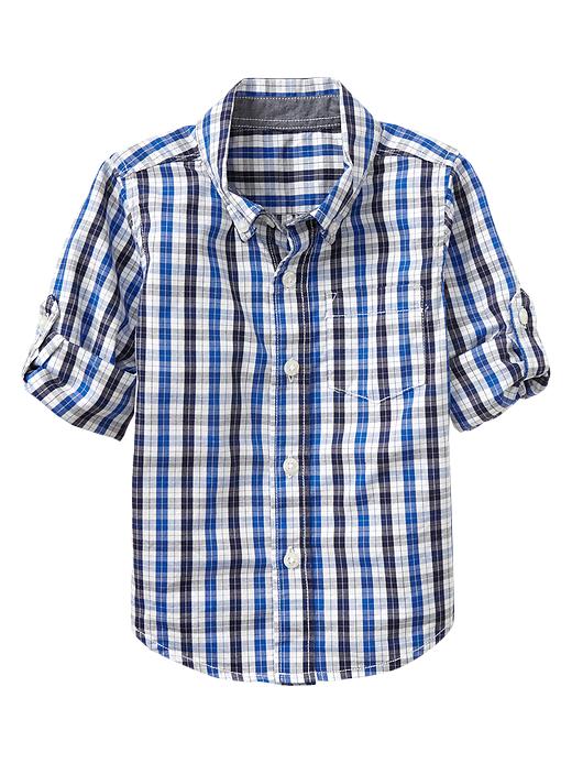 View large product image 1 of 2. Convertible checker oxford shirt