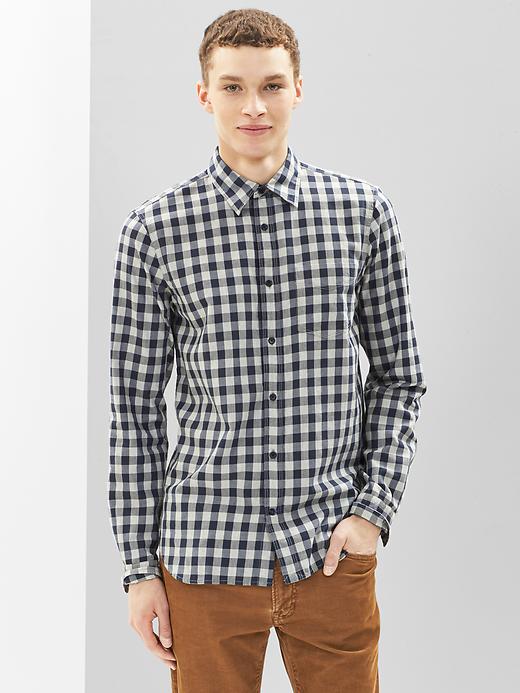 View large product image 1 of 1. Heathered checkered lightweight twill shirt