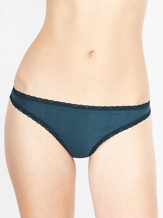 View large product image 1 of 1. Lace-trim thong