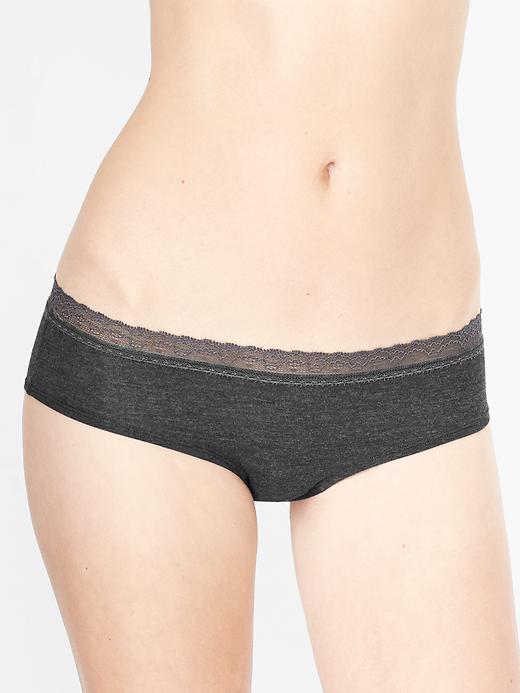 View large product image 1 of 1. Modal lace-trim hipster tanga