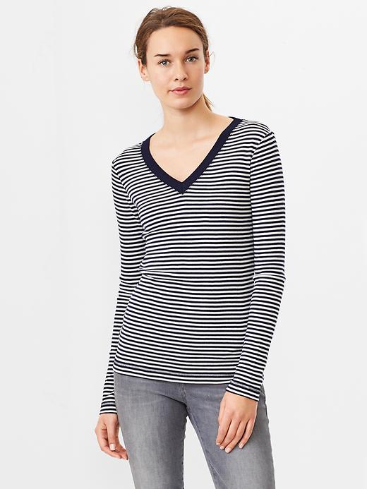 View large product image 1 of 1. Supersoft stripe V-neck tee